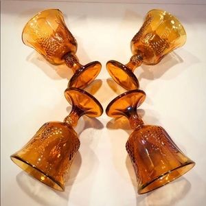 VTG Indiana Harvest Carnival Glass Wine Goblets 4